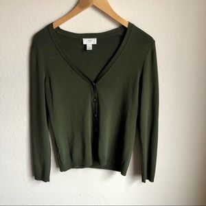 NWOT- LOFT Army green cardigan size small